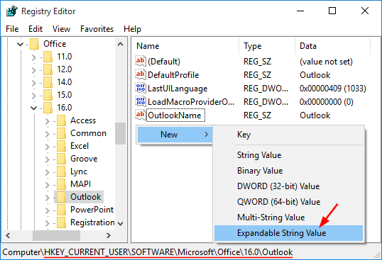 2010 outlook ost file location