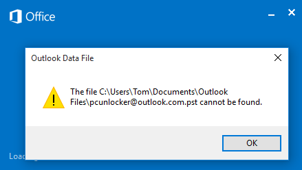 outlook ost file location not available