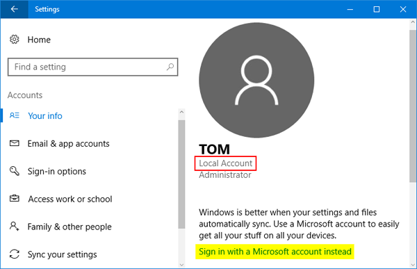 How Do I Know If I Use A Microsoft Account in Windows 10 / 8