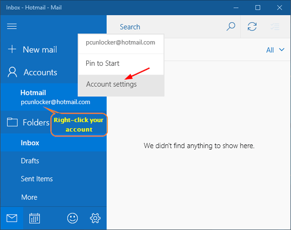 how to change email default in windows 10