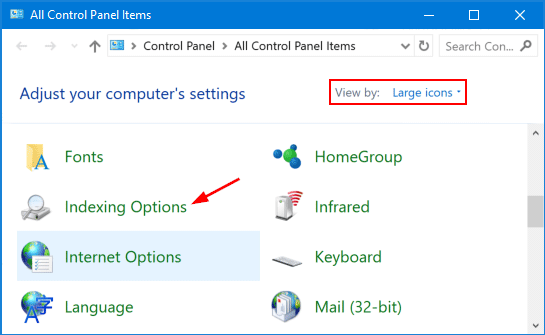 Indexing options control panel 32 бита не открывается windows 10