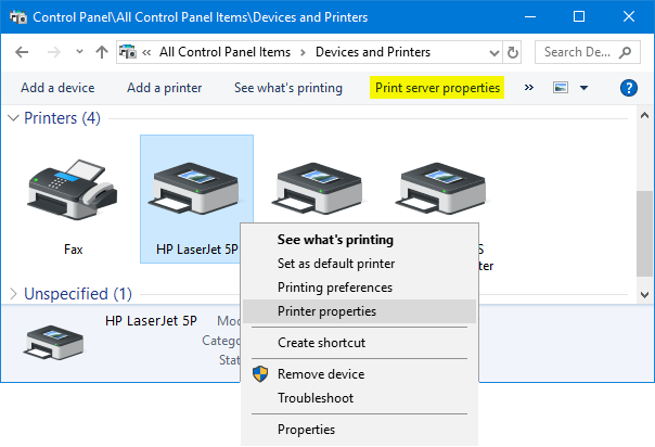 printer control panel run command