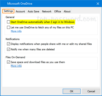 mircosoft one drive disable on startup