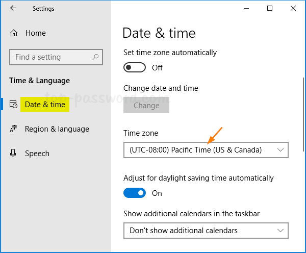 how to set new york time in windows 10