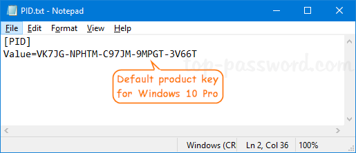 default key for windows 10 pro