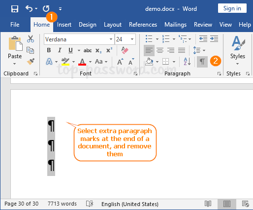 how to remove formatting marks in word 2016