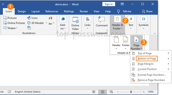 how do i put page numbers in word