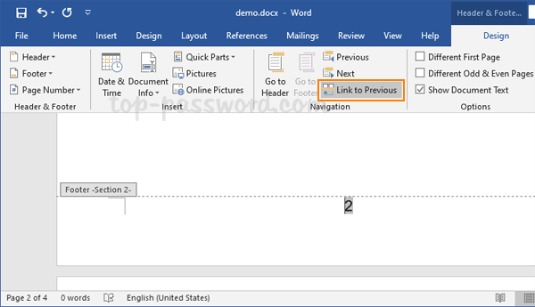 ms word 2016 header and footer not visible