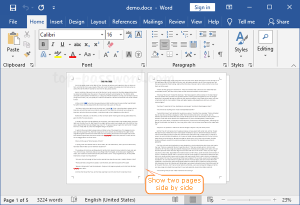 Fix Office Word 2019 2016 Showing Two Pages Side By Side Password 