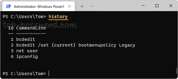 How can I see the Windows command line history in the cmd.exe?