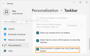 windows 11 show seconds in system tray clock uses more power