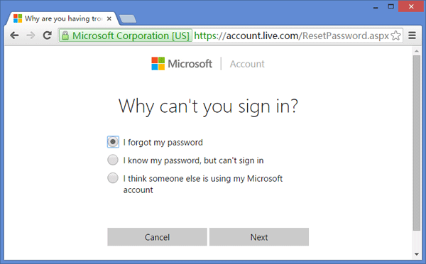 my microsoft account keeps directing me to a change password page