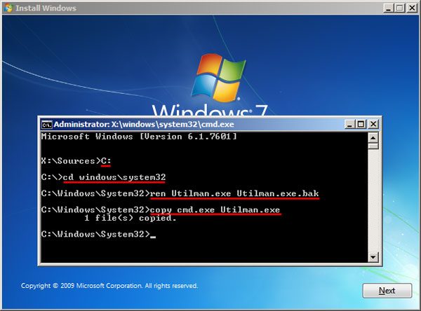 windows 7 embedded master password reset disk